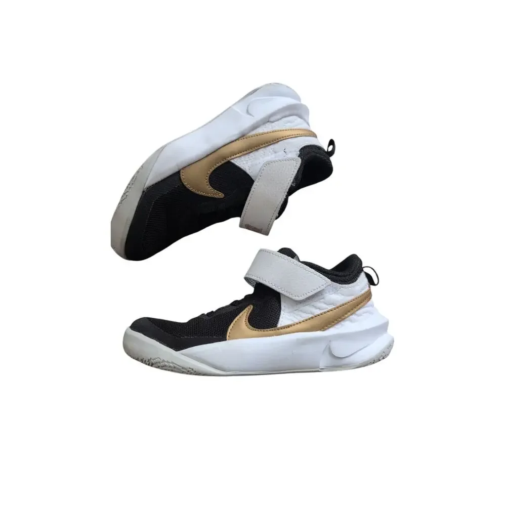 Nike Team Hustle Child Black White Gold Basketball Low Top Shoe Sneaker Sz 12C